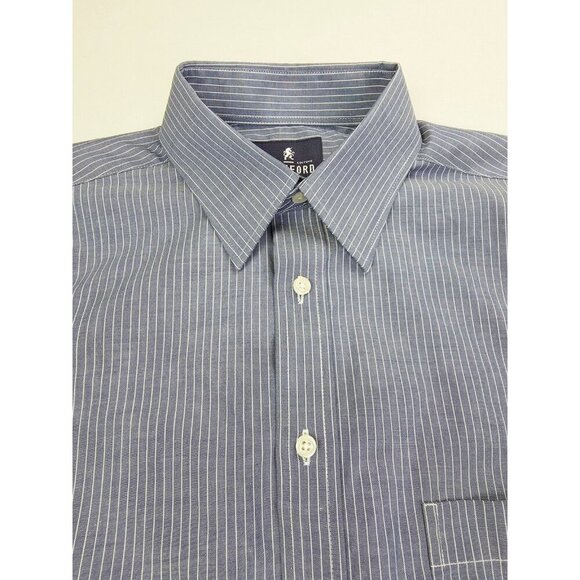 Stafford Regular Fit Size 15 32-33 Men Gray White Stripe Long Sleeve Super Shirt - Picture 1 of 9